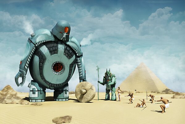 Alien robots near the pyramids