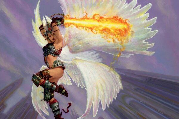 Figura de Razia con alas sosteniendo una espada de fuego