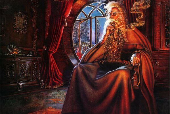 Art meditabondo Gandalf nella casa dello Hobbit