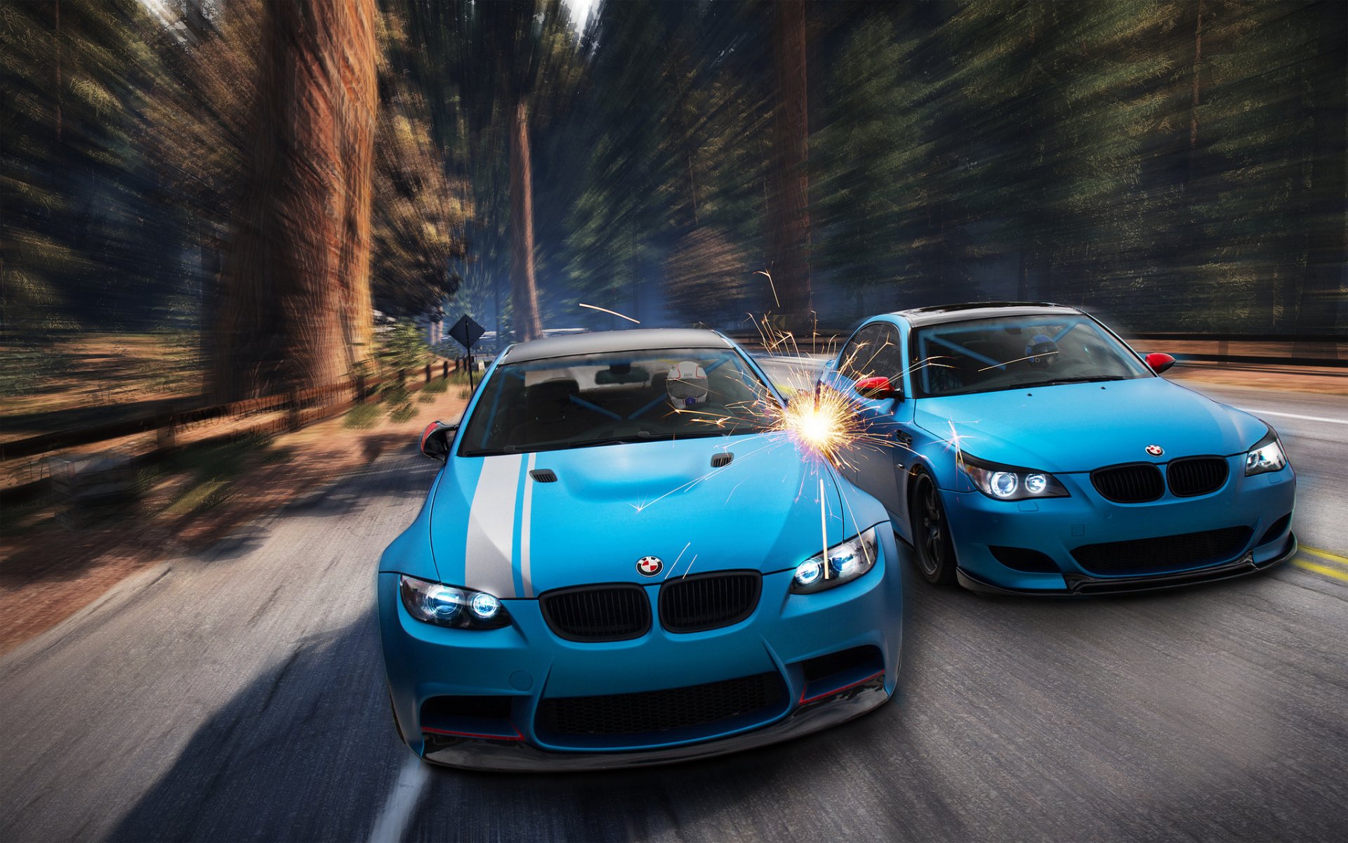 bmw m3 e92 m5 e60 blau vorne nikita andreevich aksenov wald funken