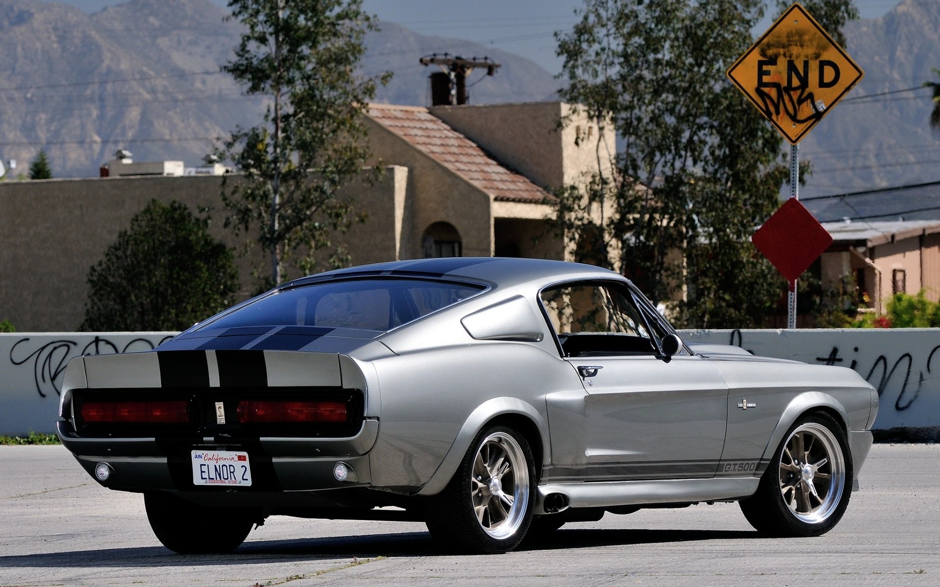 ford mustang gt500 eleanor eleanor coche del músculo coche del músculo vista trasera signo fondo