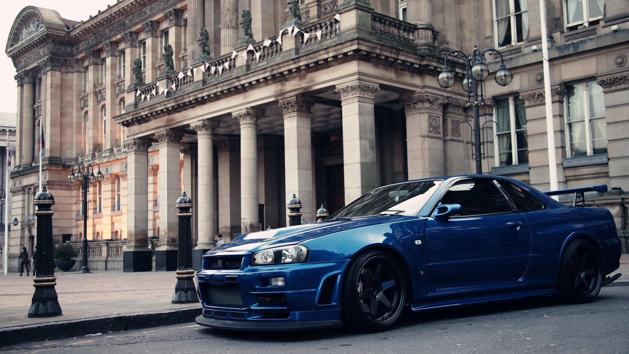 nissan skyline gtp r34 skyline gtp r34 nissan blau schloss gebäude palast klassisches gebäude tuning