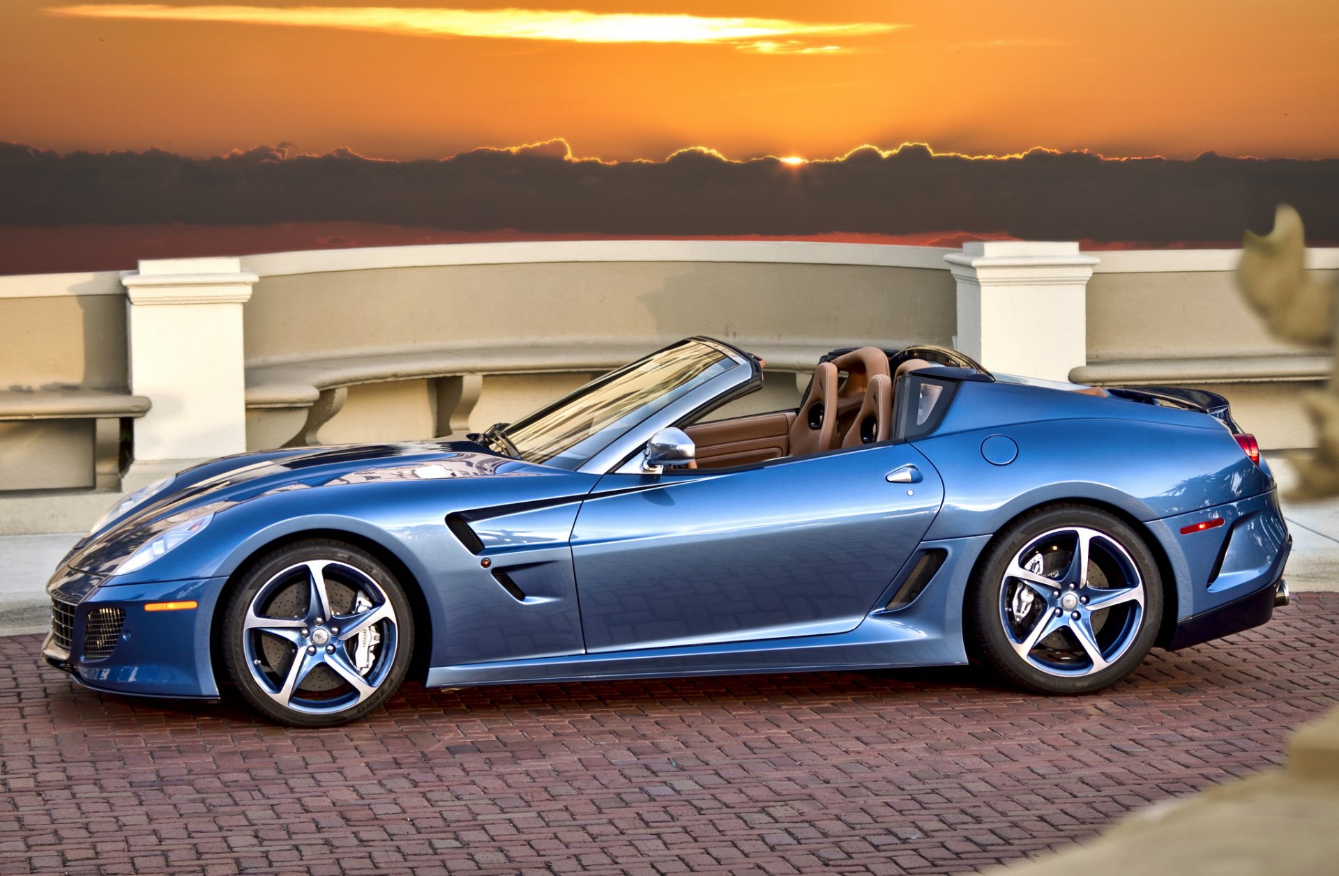 ferrari superamerica 45 blau cabrio pininfarina sonnenuntergang ferrari hellblau