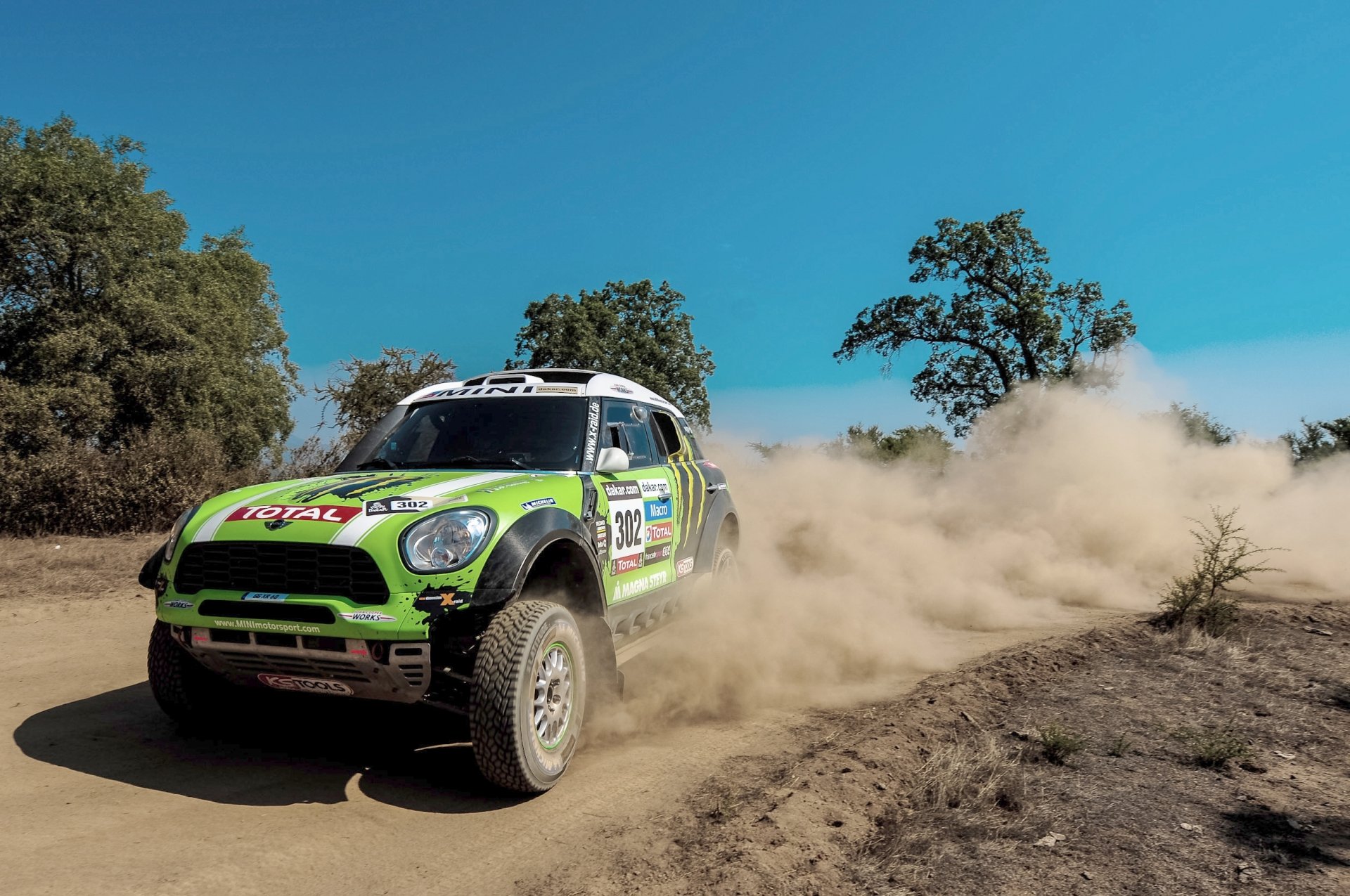 mini cooper mini mini cooper dakar x-raid rally faro anteriore verde polvere skid ruote