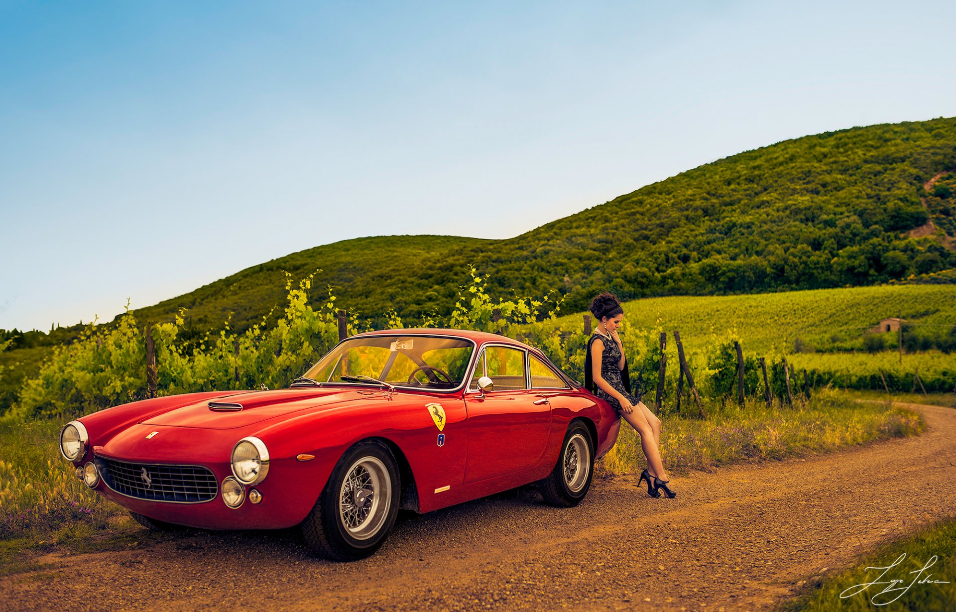 ferrari 250 gt mädchen straße weinberge