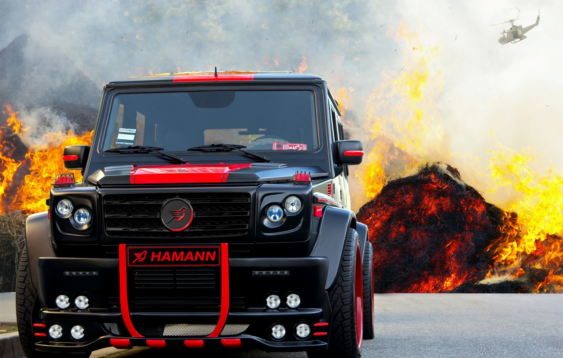 hamann mercedes benz g55 amg suv black and red tuning background