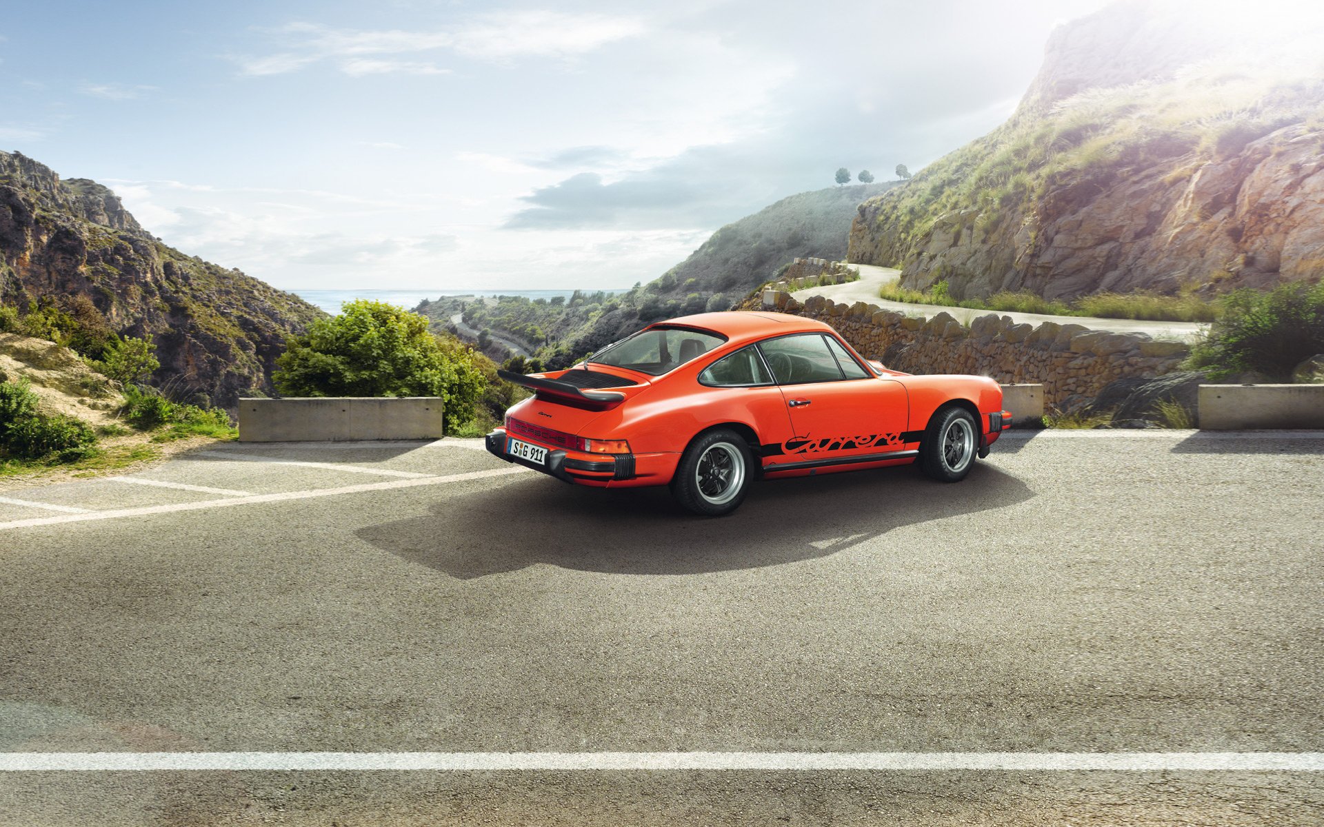 porsche 911 carrera 3.2 купе 1984 порше карерра вид сзади дорога горы небо