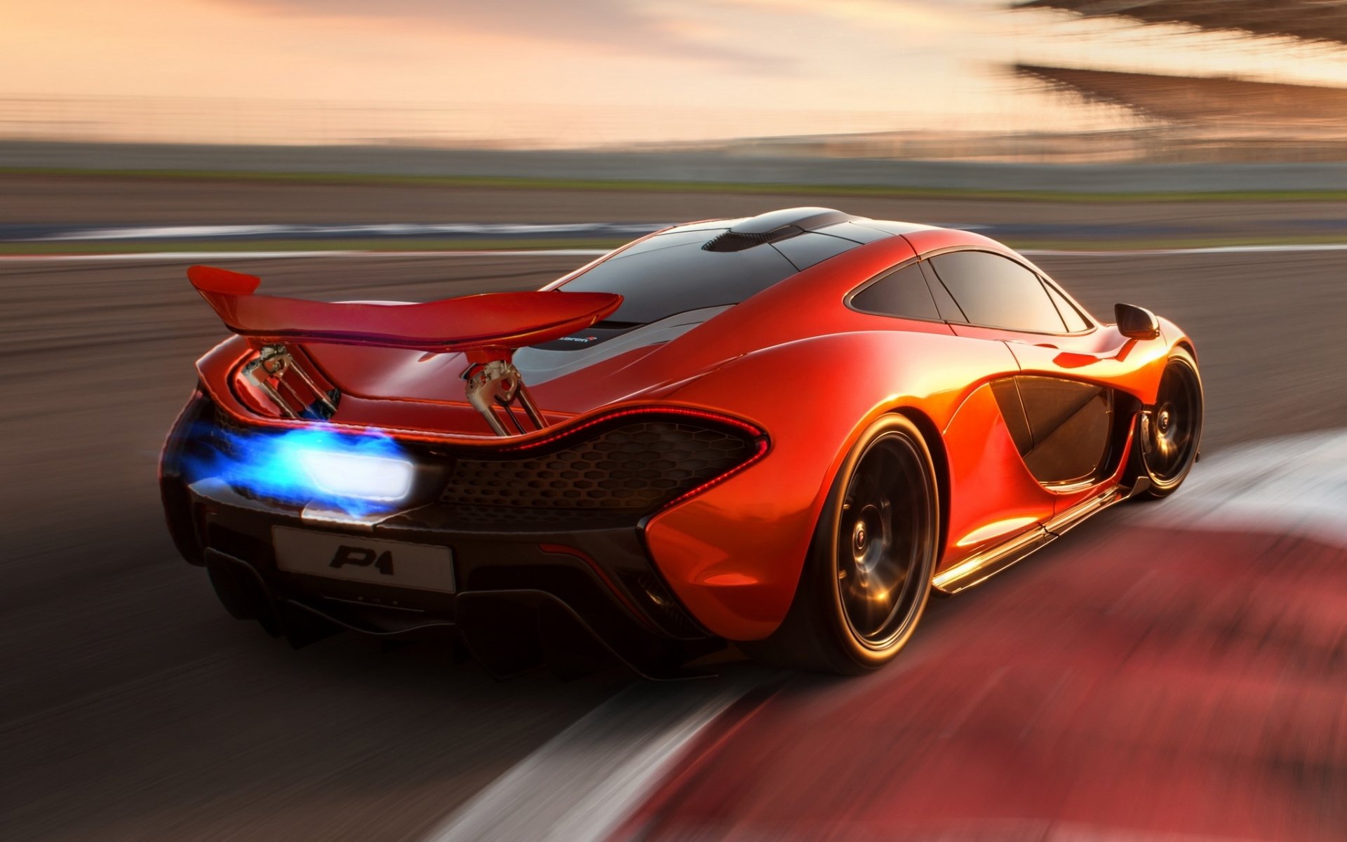 mclaren p1 concept mclaren p1 concept supercar orange rear view flame.racing track