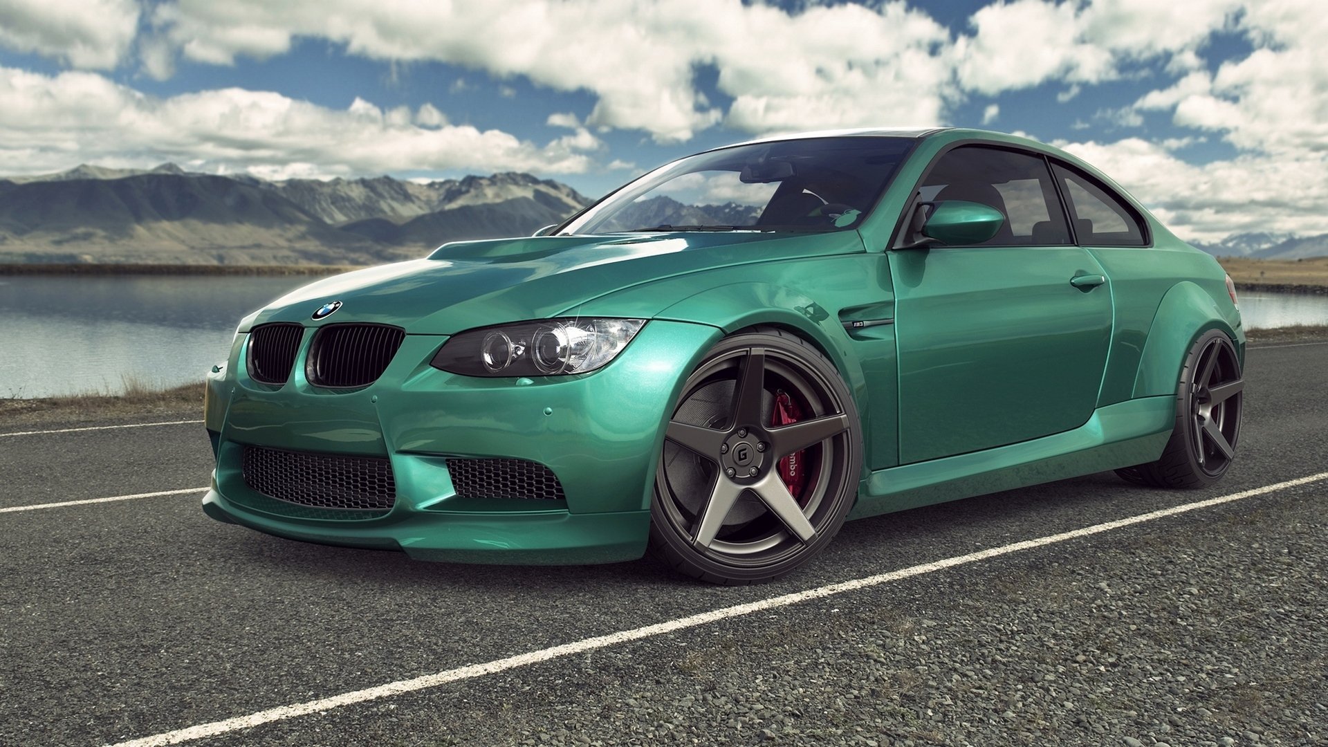 bmw m3 e92 green car auto bmw car road sky cloud