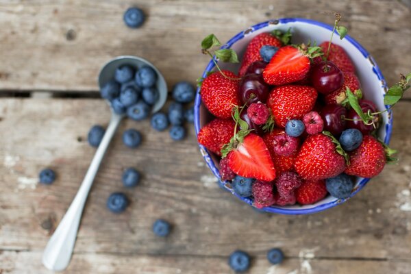 Blue plate of different berries