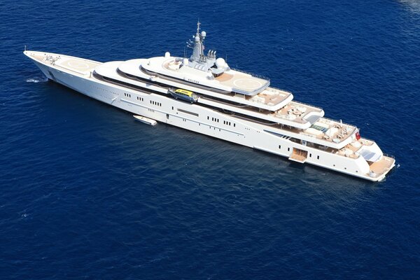 Snow-white yacht in the blue ocean