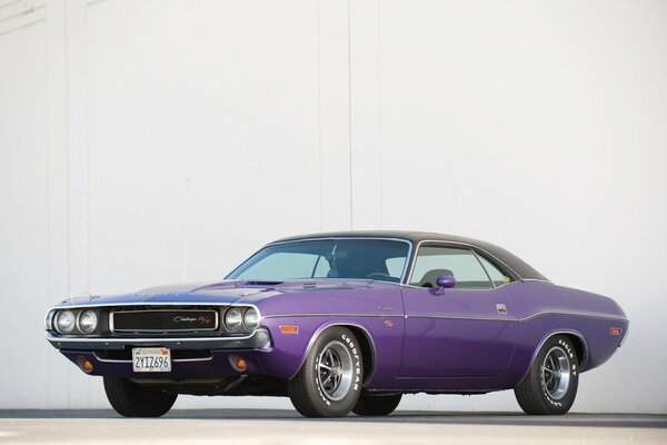 Purple old school oil car retro car Ford Challenger 1971