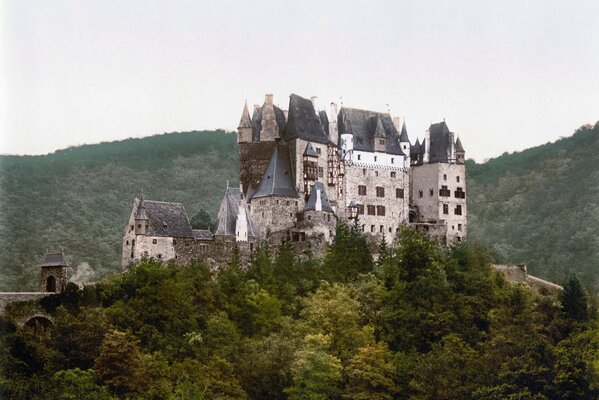 An old castle on the top of a hill