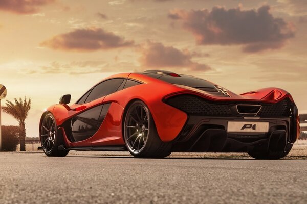 Conceptual orange supercar rear