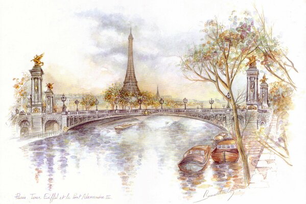 Beautiful painting of Paris with the Eiffel Tower