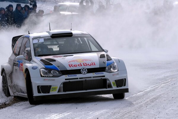 Rally in winter during a skid on the races