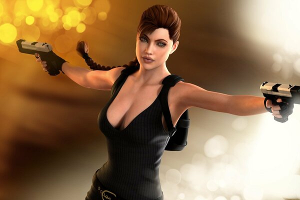 Dessiné par Lara Croft en 3D avec des pistolets