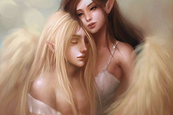 Portrait of elf girls with wings