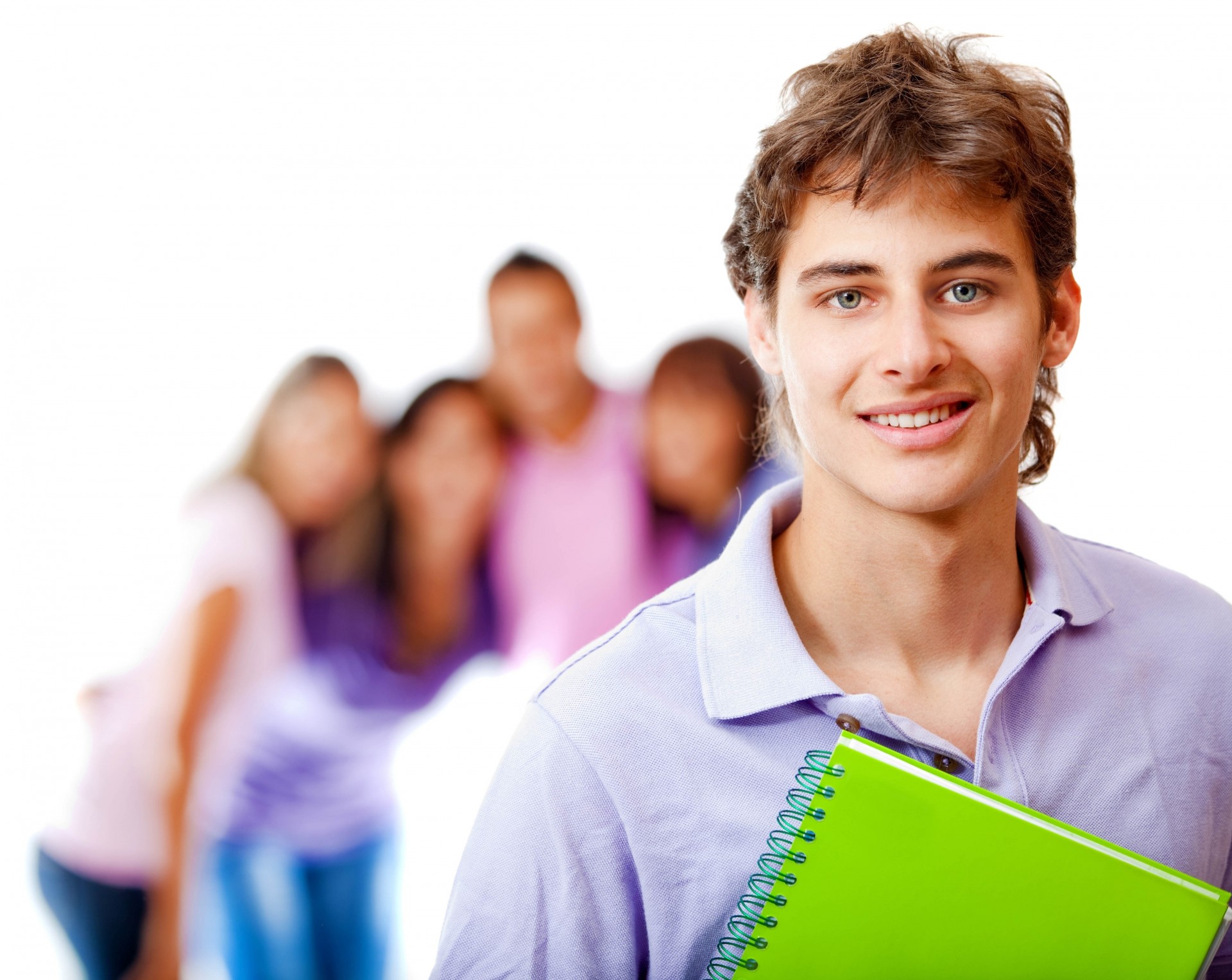 étude cahier fond blanc homme étudiant