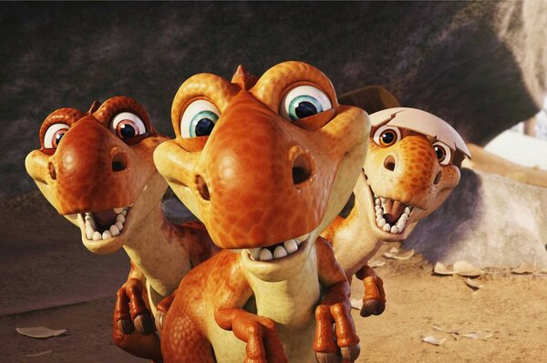 Three dinosaurs from the cartoon Ice Age