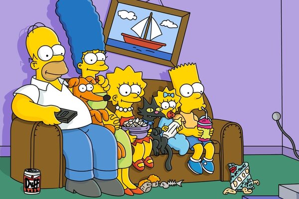 Simpsons toute la famille assis sur le canapé