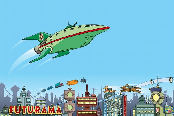 Fliegendes grünes Futurama-Schiff