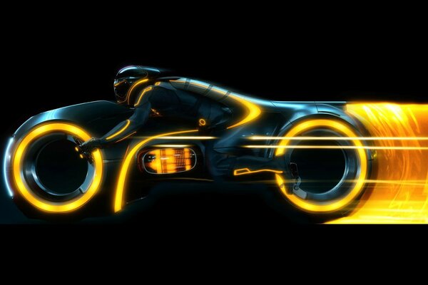 A speeding motorcycle from the movie Tron