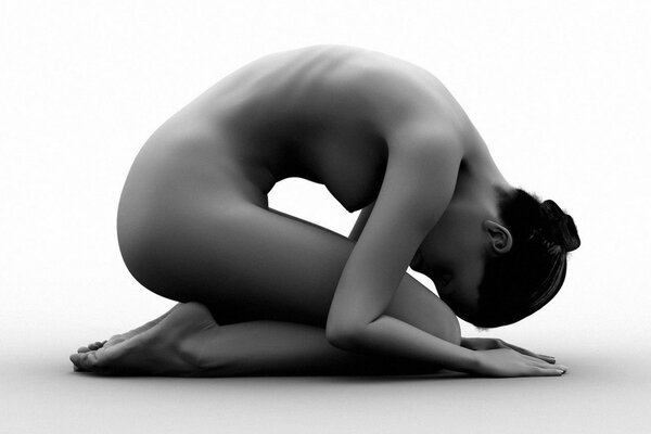 Naked girl clinging to her chest in prayer