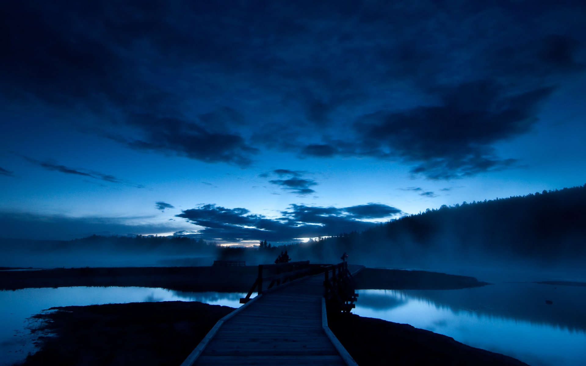 paisaje noche puente azul cielo agua