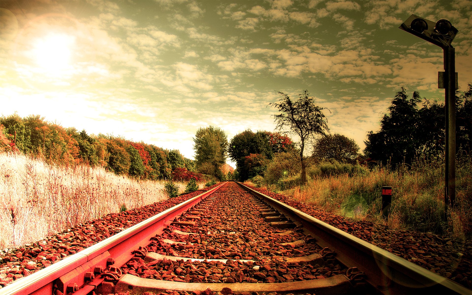 landscape rails the path the way sleepers railroad railways stones grass road creative