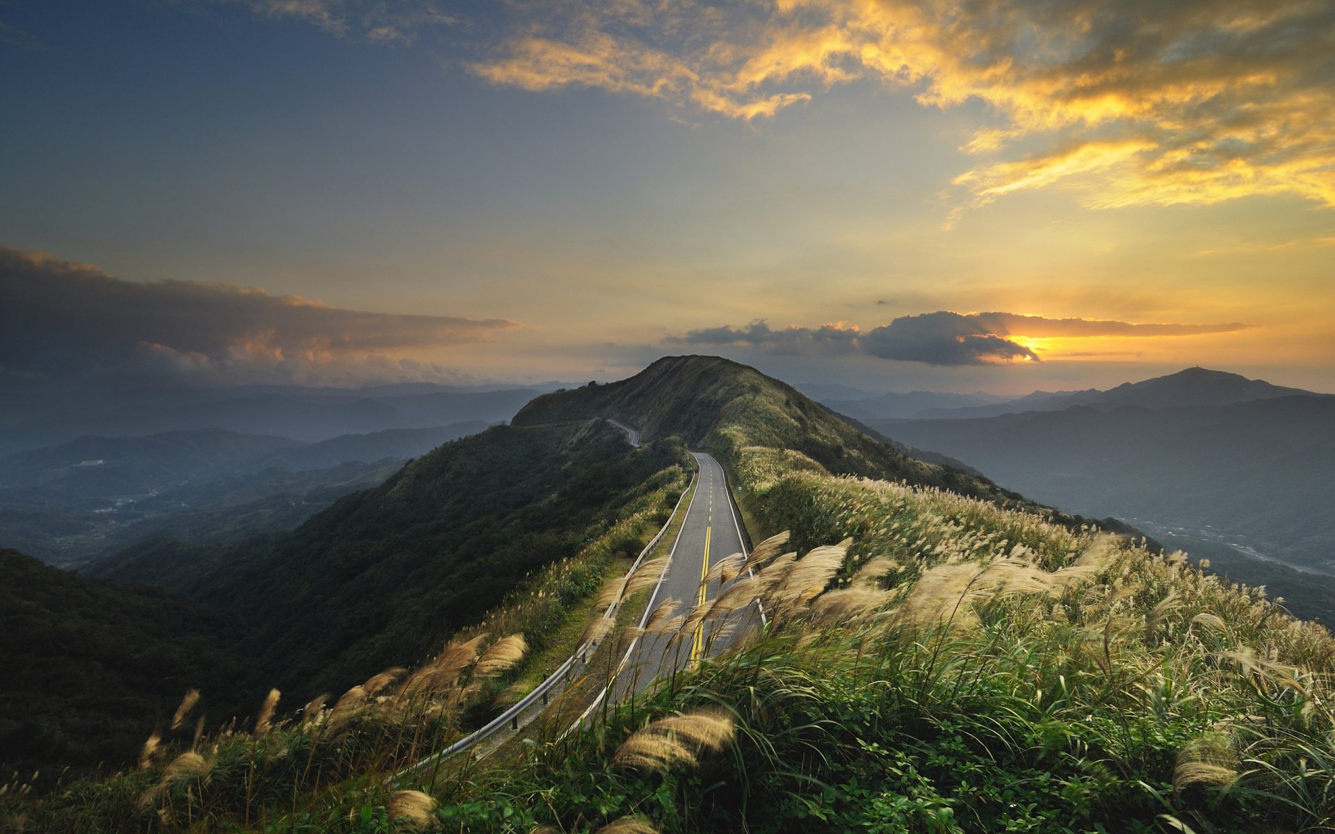 landscapes china hills grass road view places roads sky wind mountain