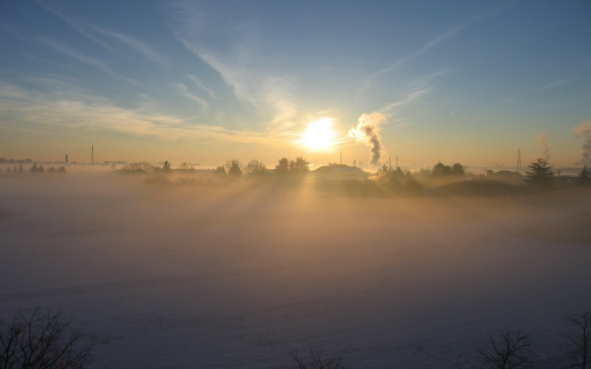 winter schnee nebel sonne land rauch