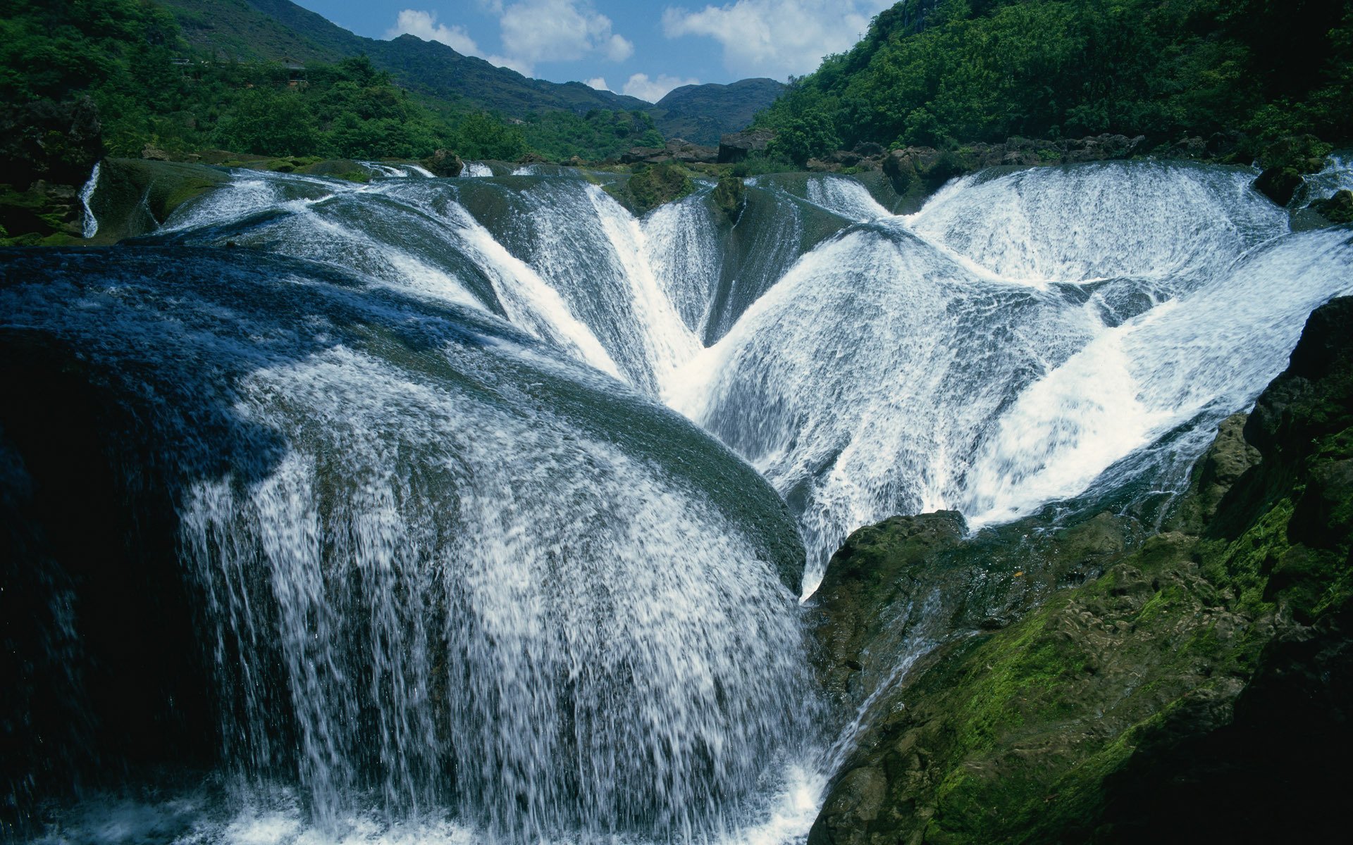 landscape waterfalls mountain green