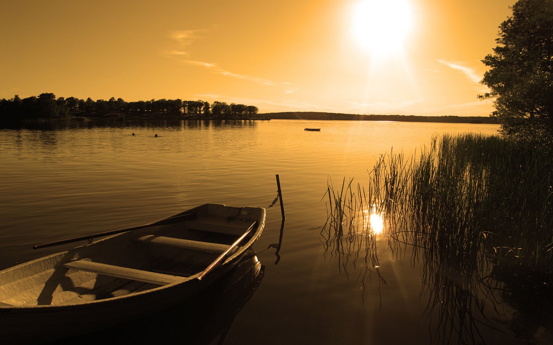 unset lake boat nature