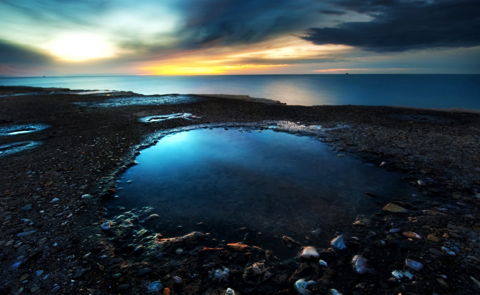 natur landschaft meer steine himmel sonnenuntergang letzte heilen sonne abend