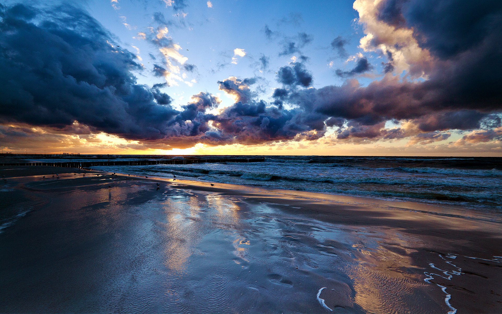 mer quai plage nuages coucher de soleil