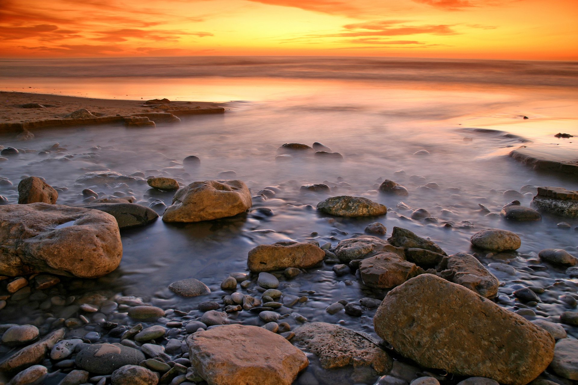 landscape beach stones water ocean sea sky