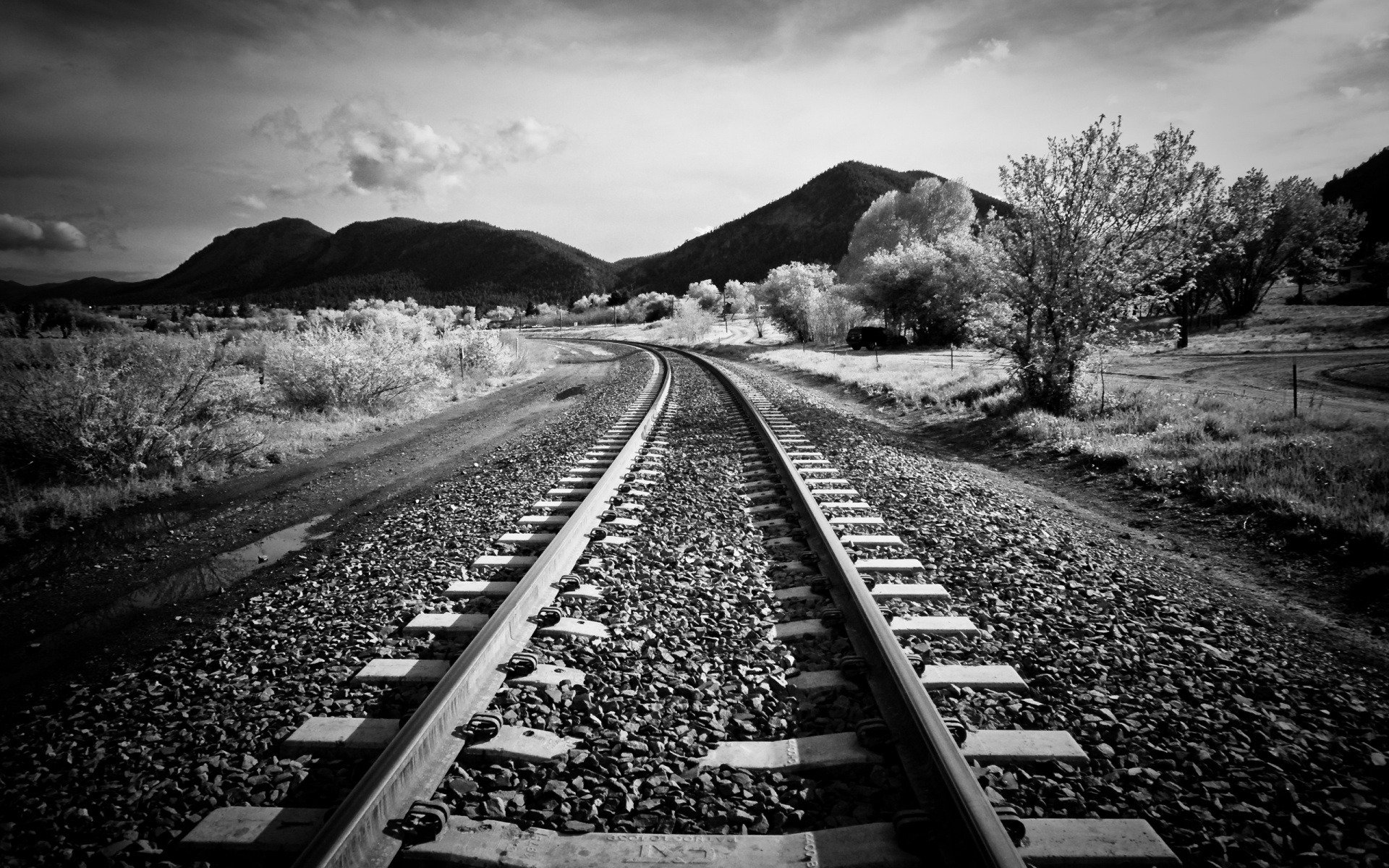 chemin de fer rails traverses paysage