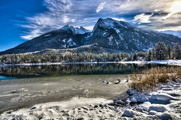 Snow melting in the mountains