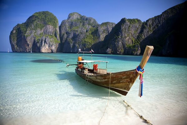 Boat in the azure blue sea