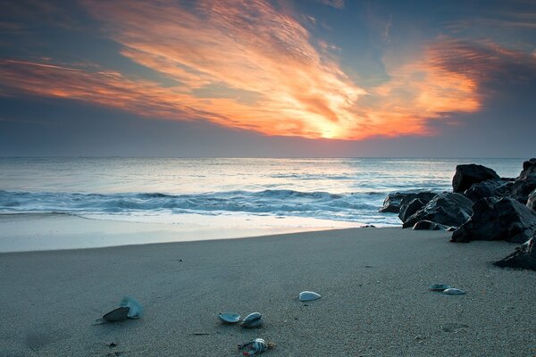 Magnificent sunset on the ocean coast