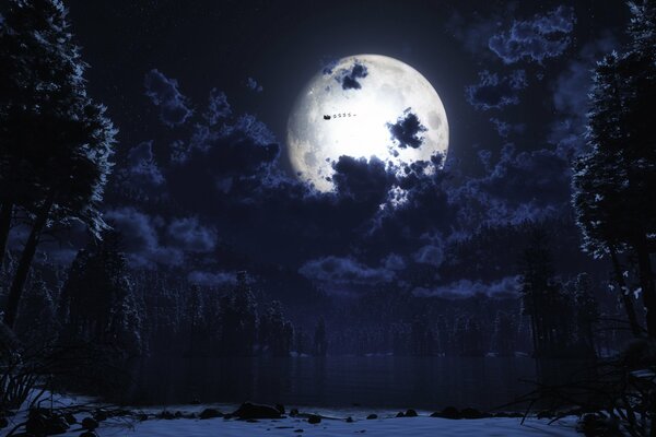 Full moon on a winter night