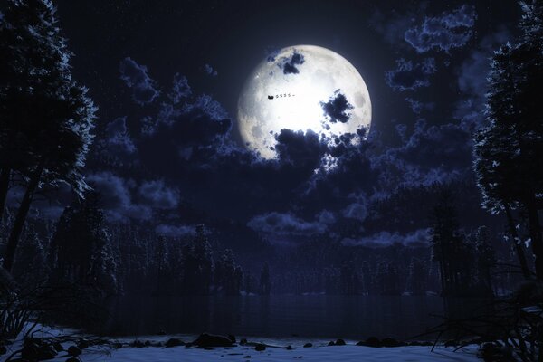 Полная луна зимней ночью
