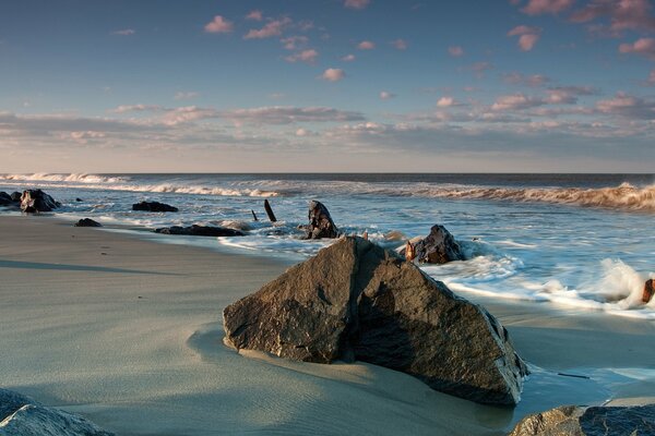 An extraordinarily beautiful landscape on the ocean and with incoming waves