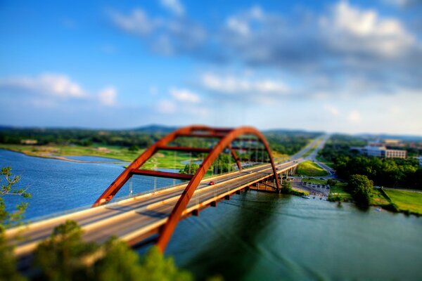 Bridge over the river on a bright sunny day