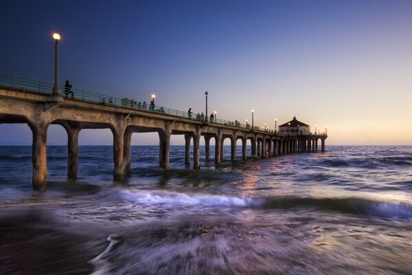 Evening. The pier goes out to sea