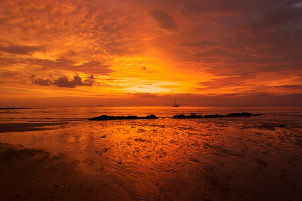 Orange sunset on the sea