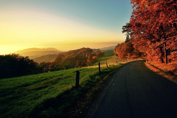 Paesaggio della natura autunnale all alba