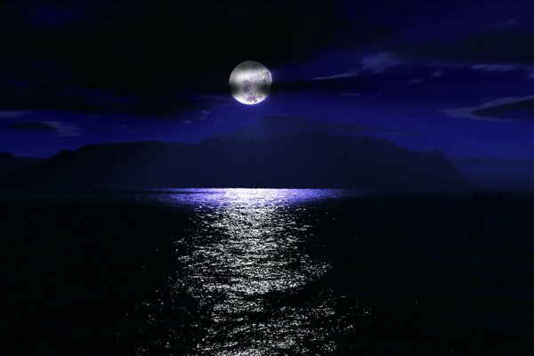Mondspur, die sich nachts im Meer spiegelt