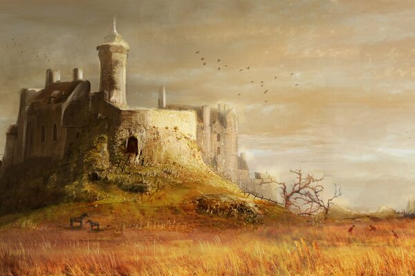 A deserted and ruined medieval castle